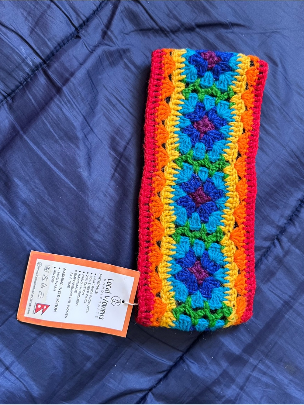 Handmade Crochet Rainbow Headband, fleece inside